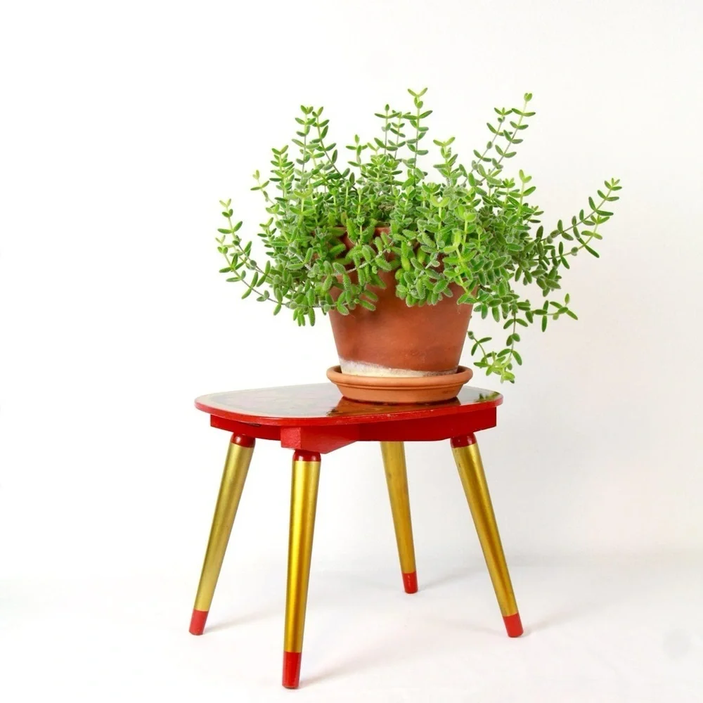 Taburetka, vintage hand-painted Xoxloma stool, USSR, 1970s